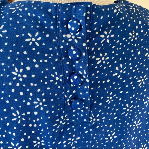 Vintage Oscar De La Renta Short Sleeve Top Blue White Print Size M - Picture 3 of 9